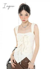 Ingvn - Solid Lace Up Tank Top Women Clothes Irregular Sleeveless Top Women 2023 Summer Halter Top Korean Fashion Chic