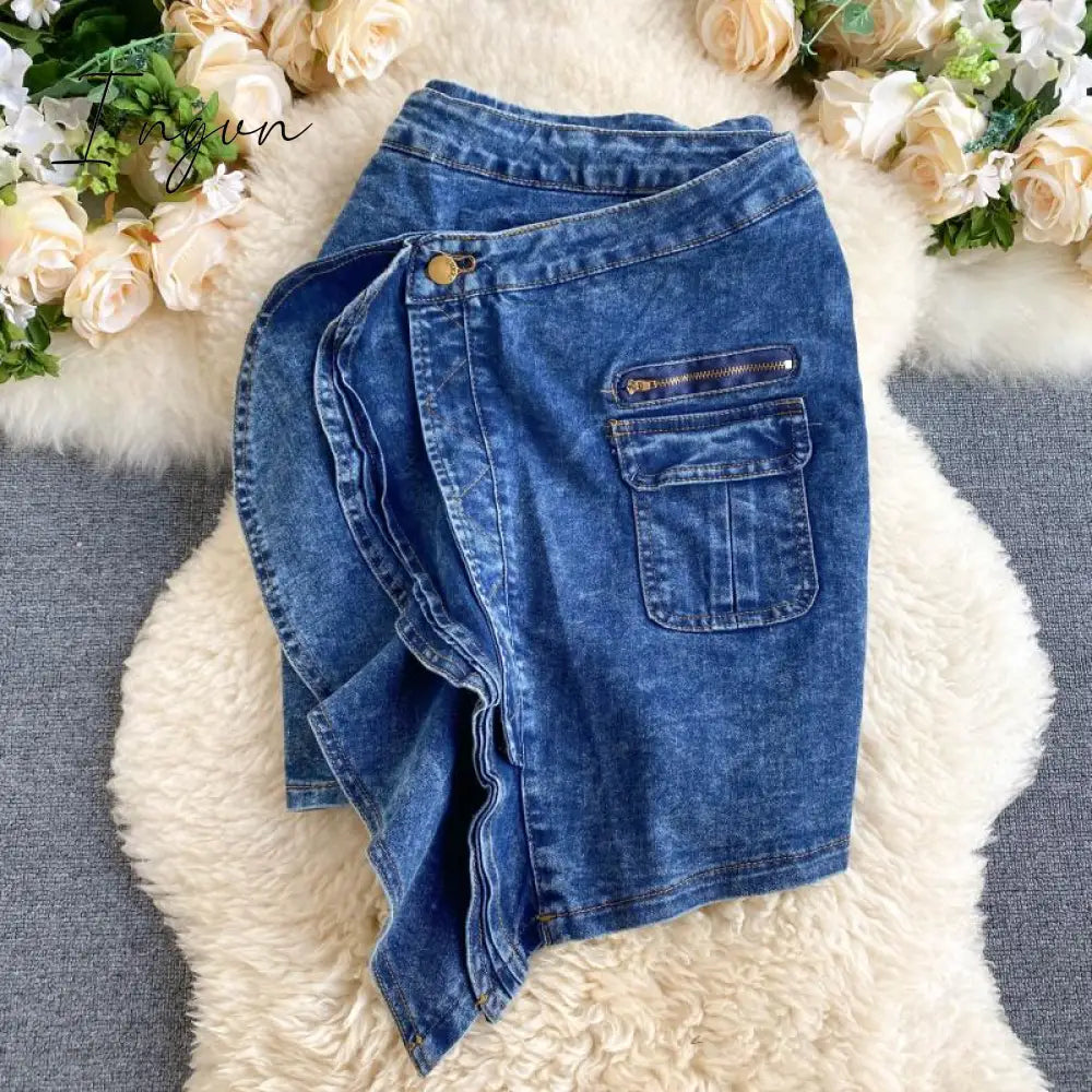 Ingvn - Trends high quality Spring Autumn Two Piece Set  Women Sexy Jeans 2 Two Piece Set Long Sleeve Crop Tops And Bodycon Short Denim Skirt Suits for Woman
