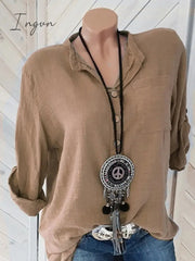Ingvn - Oversized Women Blouses Cotton Linen Blouse Autumn Shirts Casual Long Sleeve Button V Neck Loose Shirt Lady Tops Plus Size S-5XL