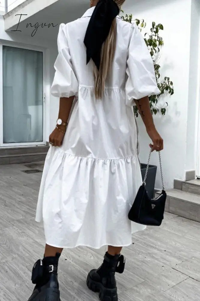 Ingvn - Fashion Street Solid Patchwork Turndown Collar Princess Dresses(3 Colors)