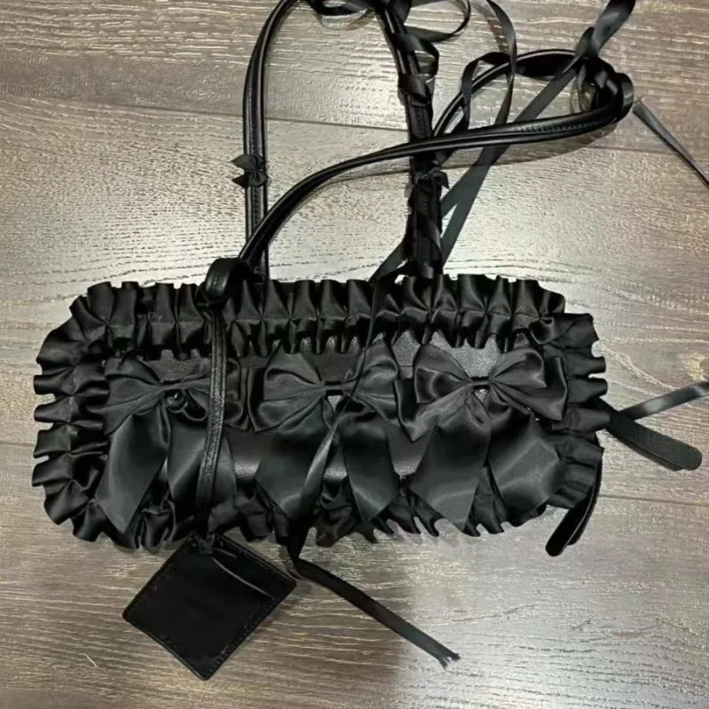 Ingvn  Pure Black Handbags for Women Elegant Y2k Fashion Bow Casual Shoulder Bag All-match Luxury Designer New Ladies Boston Bag