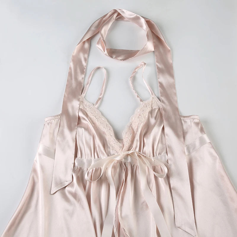Kawaii Bandage Lace Pink Camisole Women Sexy Sweet Patchwork Satin Crop Tops with Slit Summer y2k Vintage Tank Tops Cute