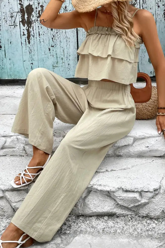 Ingvn - Frill Trim Cami and Wide Leg Pants Set