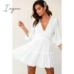 Ingvn - Harlow Floral Print Ruffle Dress women backless V-neck dress women mini summer dress ladies party dress