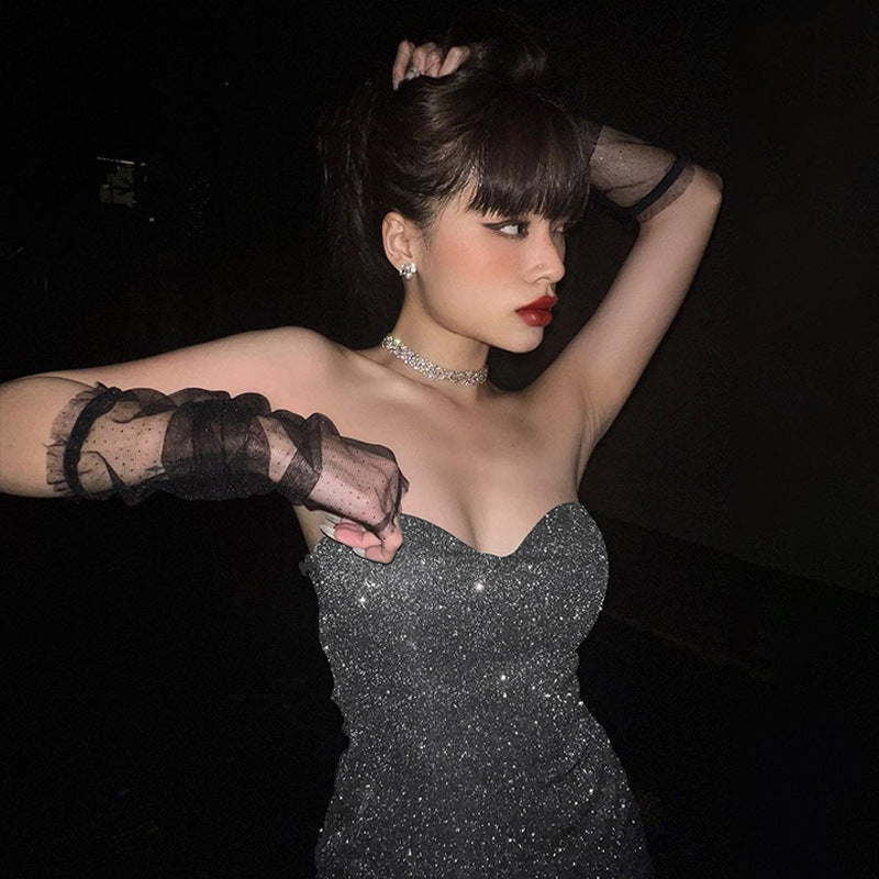 Pphmm pop culture dress to impress Style Women's Spring New Fashion Sexy V-neck Tube Top Backless Pleated Dress