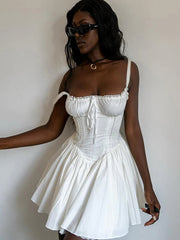 Lace Up Ruffle Backless Sexy Dresses Women Robes Elegant Evening Party Dress Mini Summer Dress