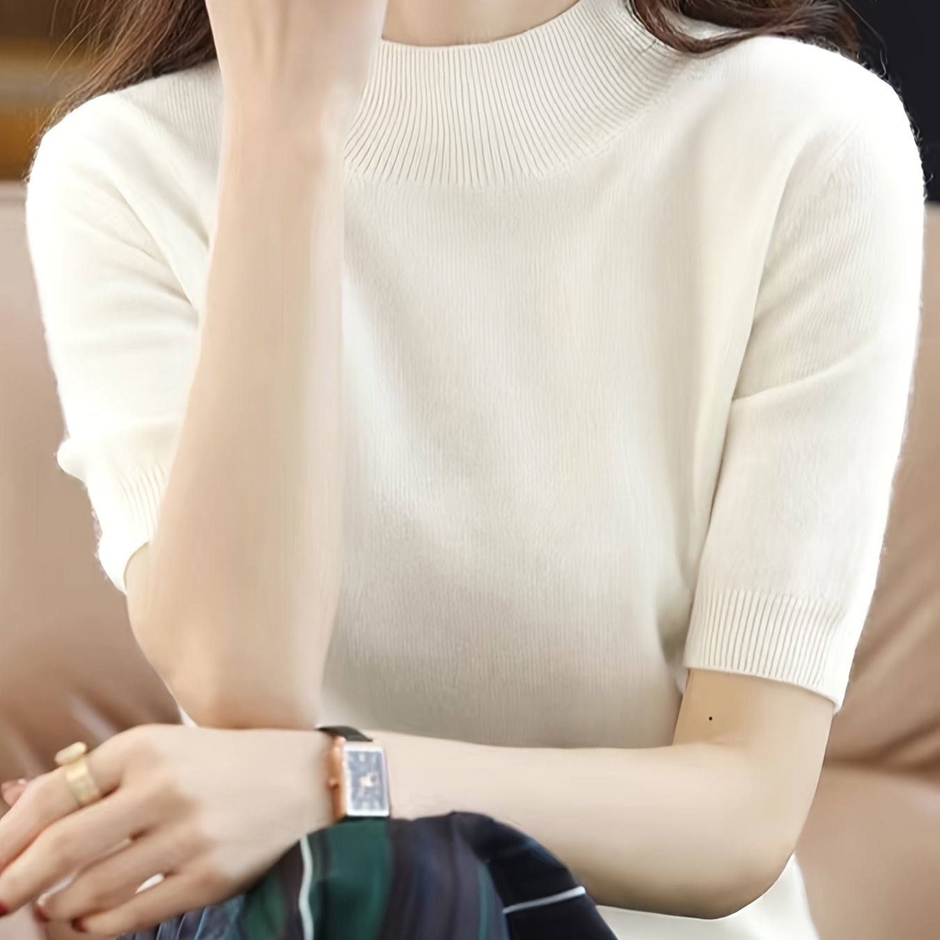 Premium Soft Knit Womens Sweater - Chic Mock Neck, Short Sleeve Pullover - Stylish & Elegant Wardrobe Staple