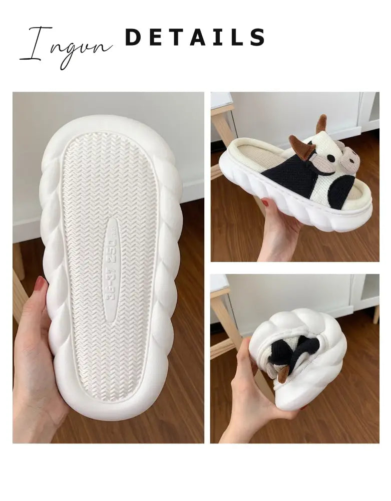 Ingvn - Women's Slippers Summer Four Seasons Indoor Home Sandals and Slippers Cute Cartoon Milk Cow House Slippers Funny Shoes