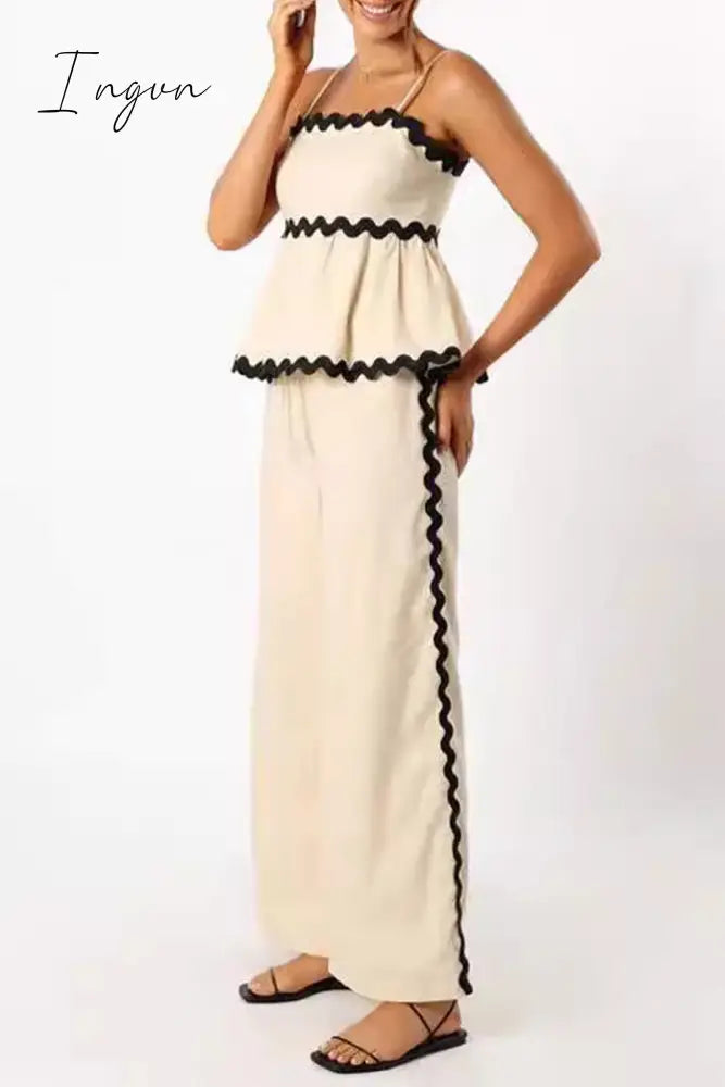 Ingvn - Casual Ripple Draw String Backless Contrast Sleeveless Two Pieces
