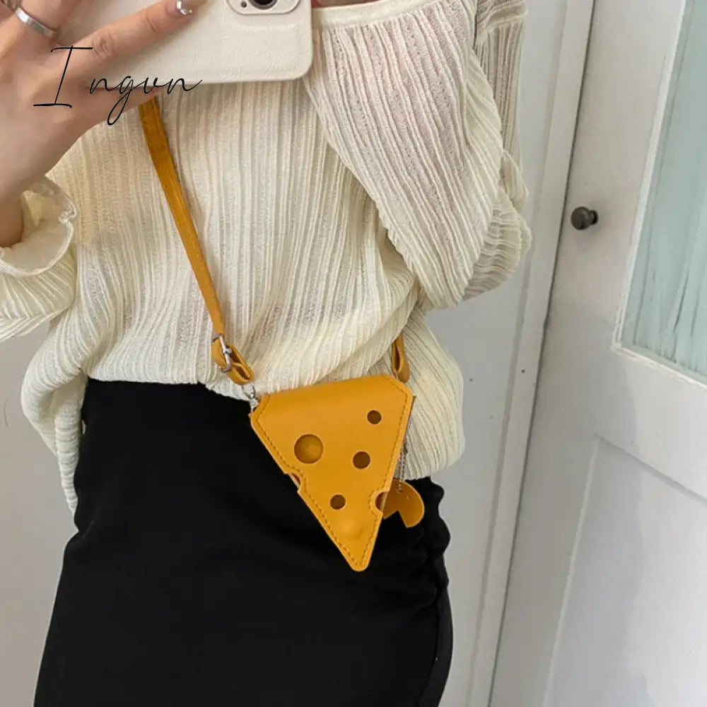 Ingvn - Women's Triangle and Square Cheese Shaped Mini PU Leather Bags Cute Earphone Lipstick Purses Handbags Crossbody Shoulder Bag