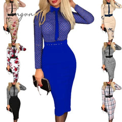 Ingvn - Sexy Boho Belt Lapel Polka Dot Printing Bodycon Dress Female Clothing Elegant Robe Casual Party A-line Midi Dresses For Women