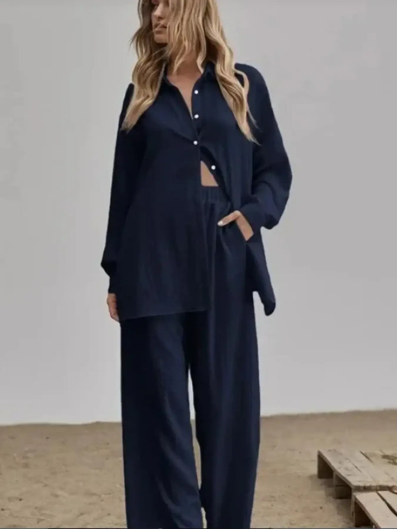 Button Up Long Sleeve Shirt and Pants Set