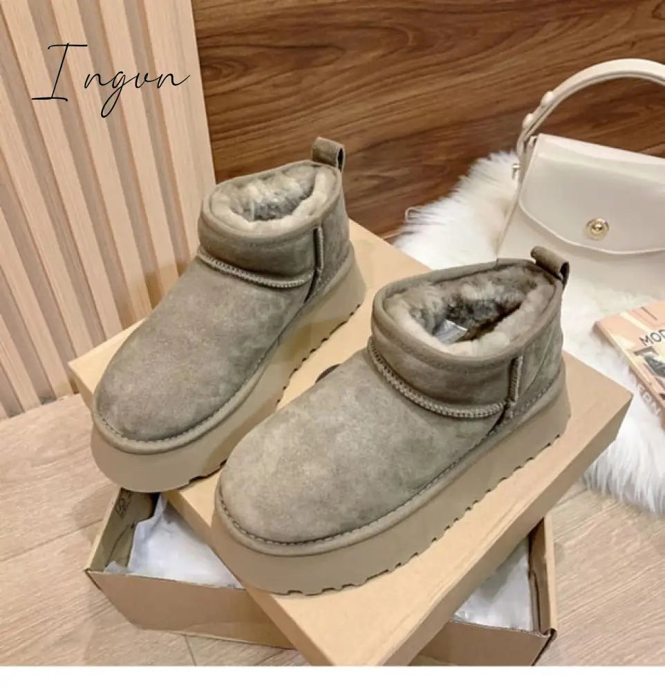 Ingvn - 2023 Sheepskin Wool Comprehensive Anti-skid Snow Boots Women's Mini Short Boots Warm Winter Thickened Women's Shoes Botas Mujer