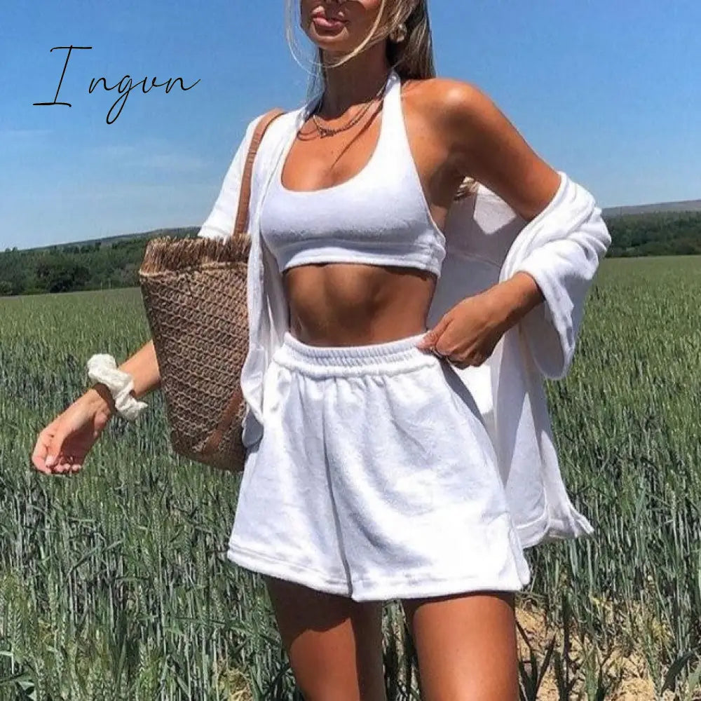 Ingvn - Velvet Beach Two Piece Set Women Tracksuit Loungewear Casual Cardigan Top Summer Outfits Workout Woman Shorts Sets