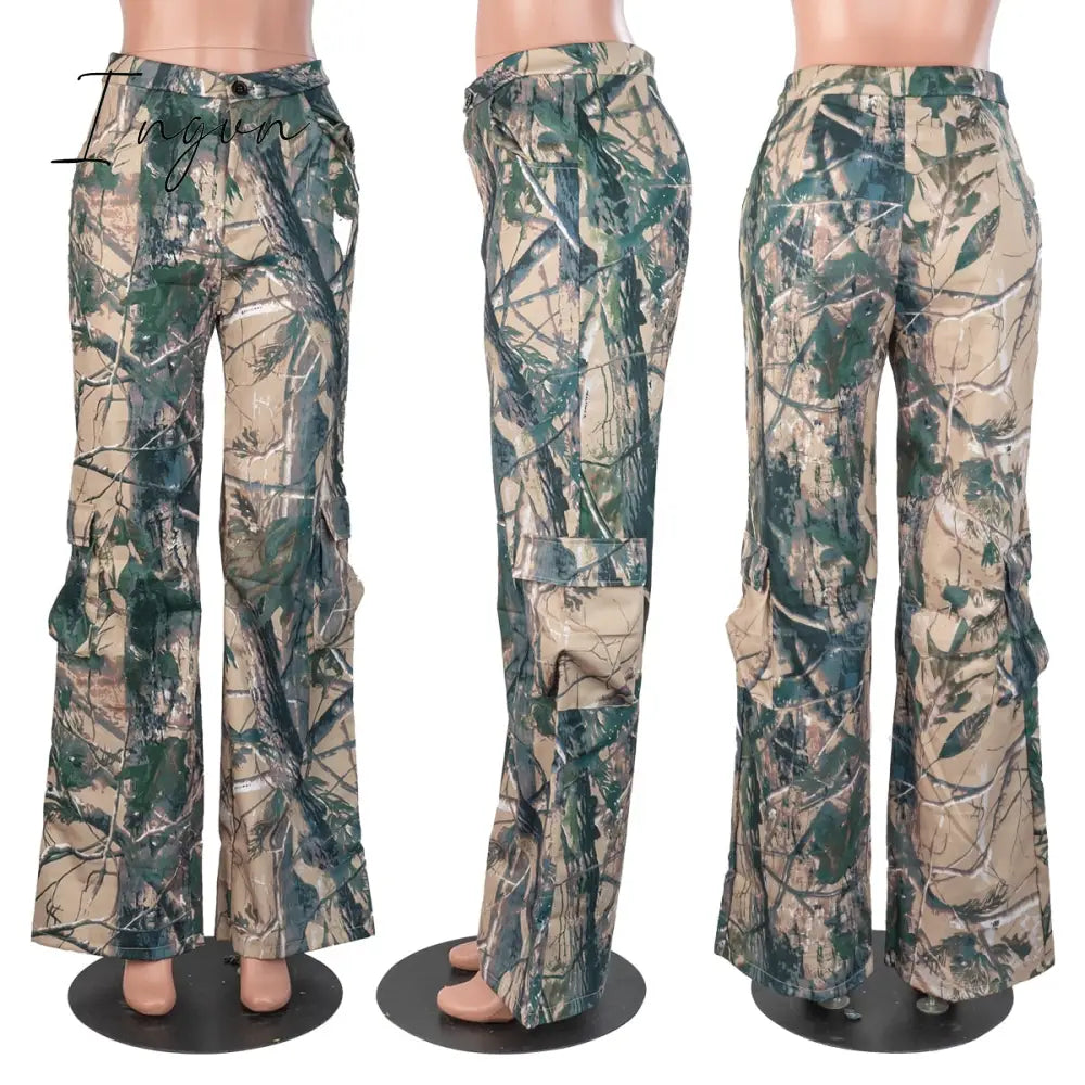 Ingvn - New Camouflage  Print Hight Waist Pants Casual Pocket Cargo Pants Streetwear Y2K Trousers Club Fashion Women Clothing