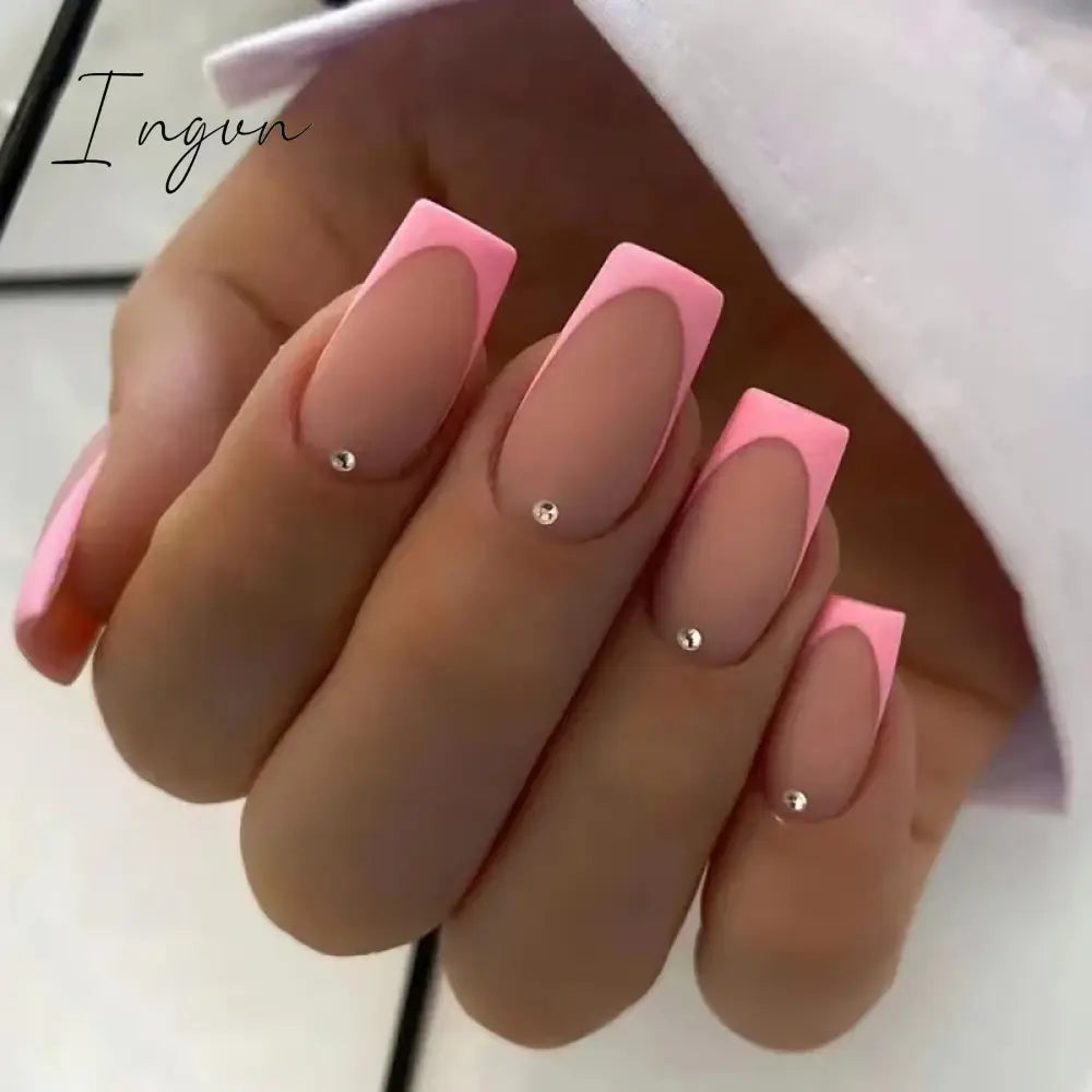 24Pcs French Tip  Press on Nails Short Coffin False Nails Simple Wearable Fake Nails Frosted Full Cover Press on Nail Tips Art
