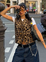 Ingvn  Woman Clothing Fashion Leopard Print Vest Sexy V-neck Sleeveless Cardigan Tops Streetwear  Autumn Female Casual Tank Tops
