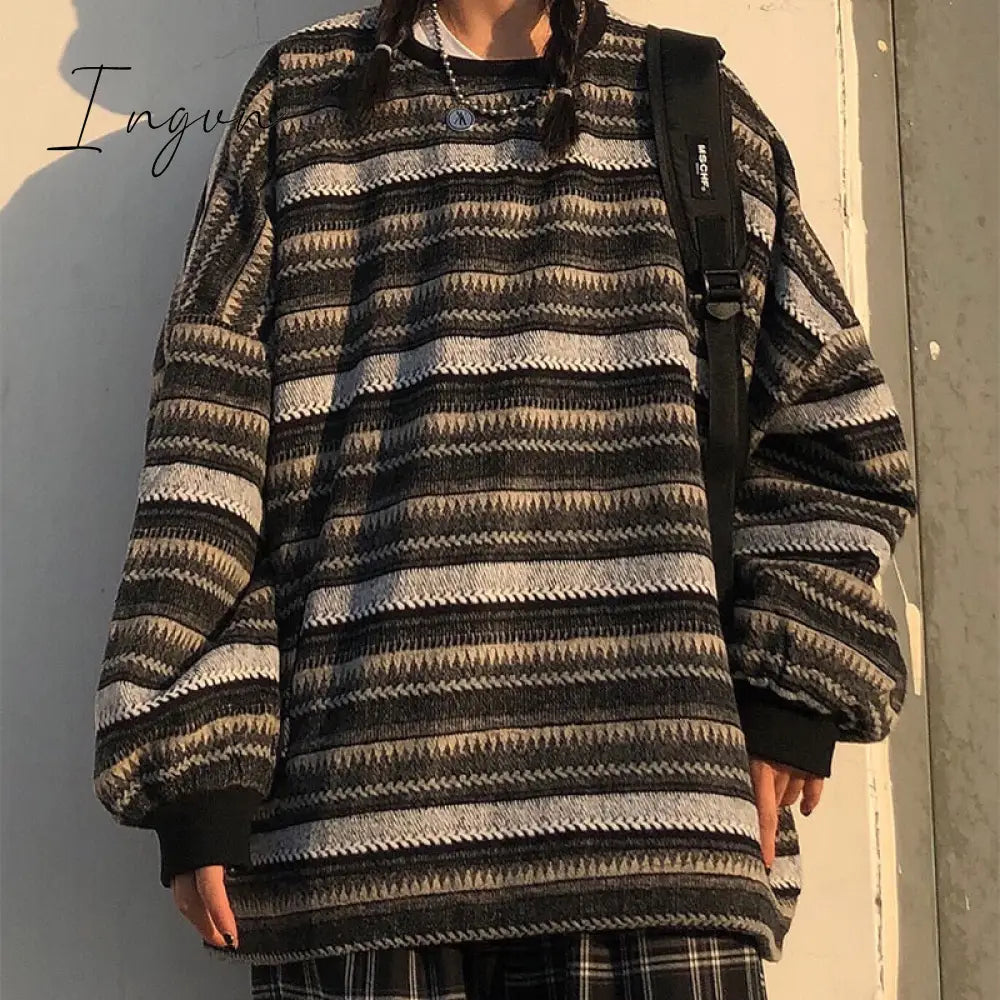 Ingvn - Retro Classic Striped Loose Sweater