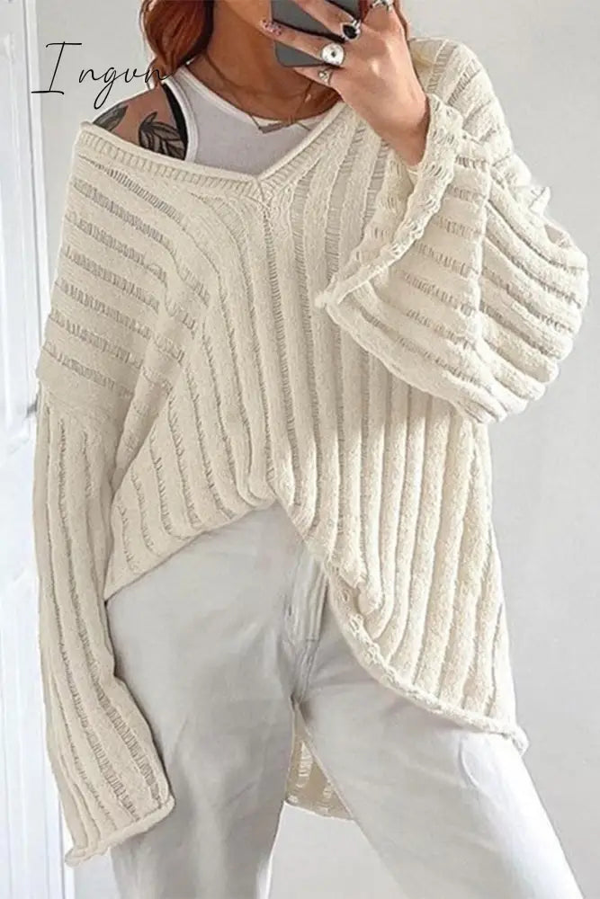 Ingvn - Casual Solid Patchwork V Neck Tops