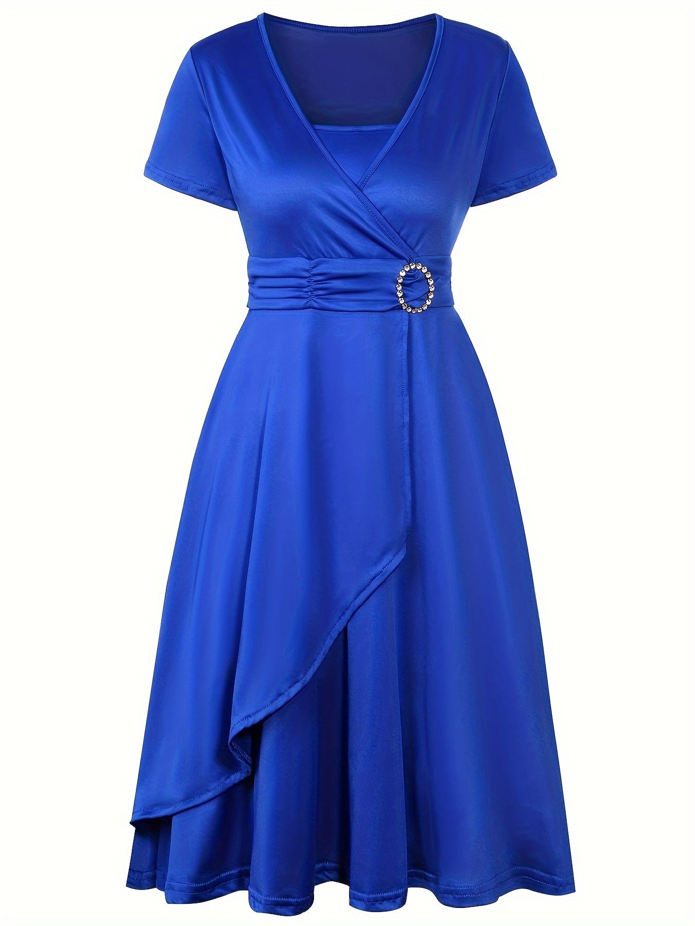 Elegant Skinny Rhinestoned Dress, Asymmetrical Hem Tie Waist Dress For Party & Banquet, Women's Clothing Wedding/Occasion/Engagement/Ceremony/Evening dress