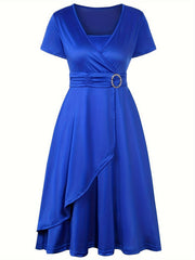 Elegant Skinny Rhinestoned Dress, Asymmetrical Hem Tie Waist Dress For Party & Banquet, Women's Clothing Wedding/Occasion/Engagement/Ceremony/Evening dress