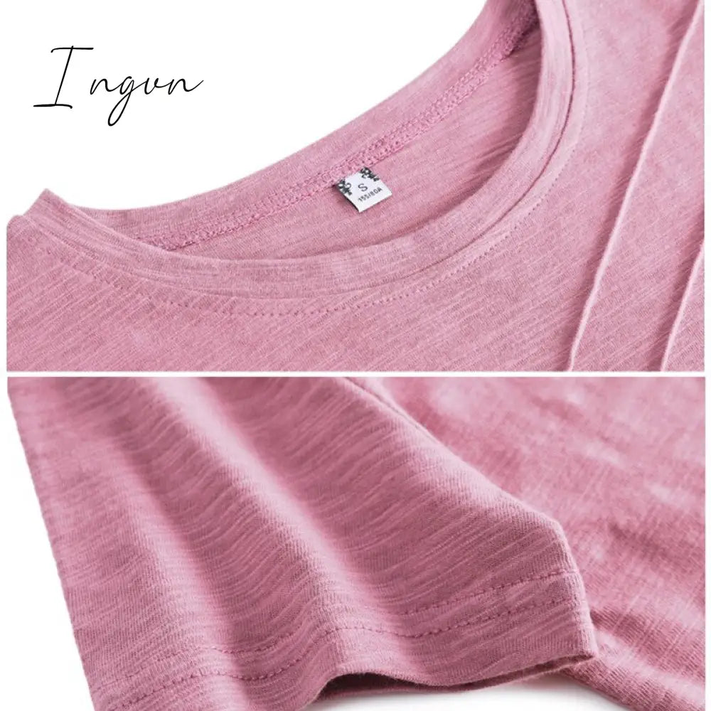 Ingvn - Short Sleeve Summer Women Ribbed Cotton Tee-Shirts Female Button Loose Casual Fashion T-shirts Blue O-Neck Korea Tops S-3XL