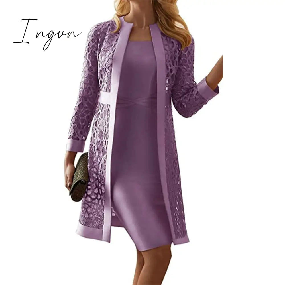Ingvn - New Elegant Casual Mature women Fashion Spring Autumn Slim Dress Solid Dresses Women Long Sleeve Women Commuter get-together S-5Xl
