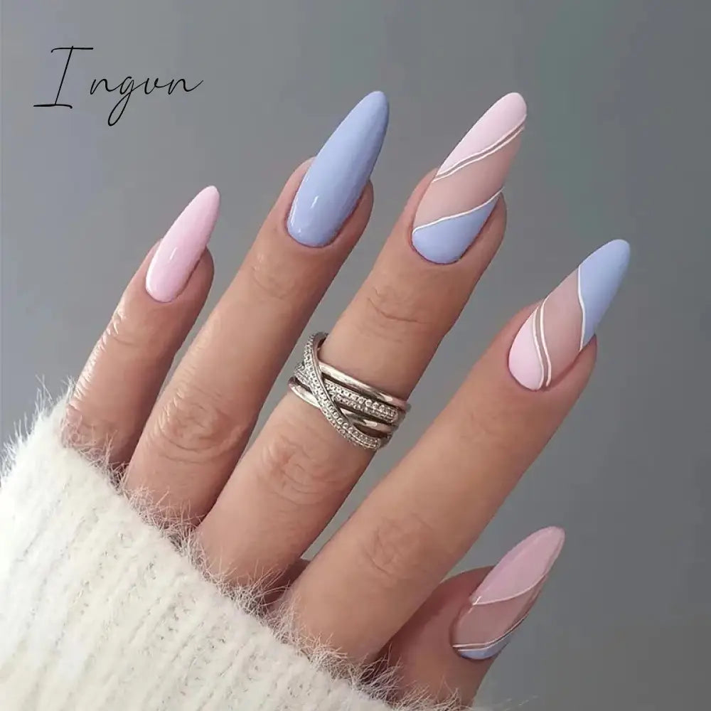 24Pcs Cute Oval False Nails Reusable And Adhesives Aesthetic False Almond Nails Complete Nail Kit Acrylic Press On Set For Gel