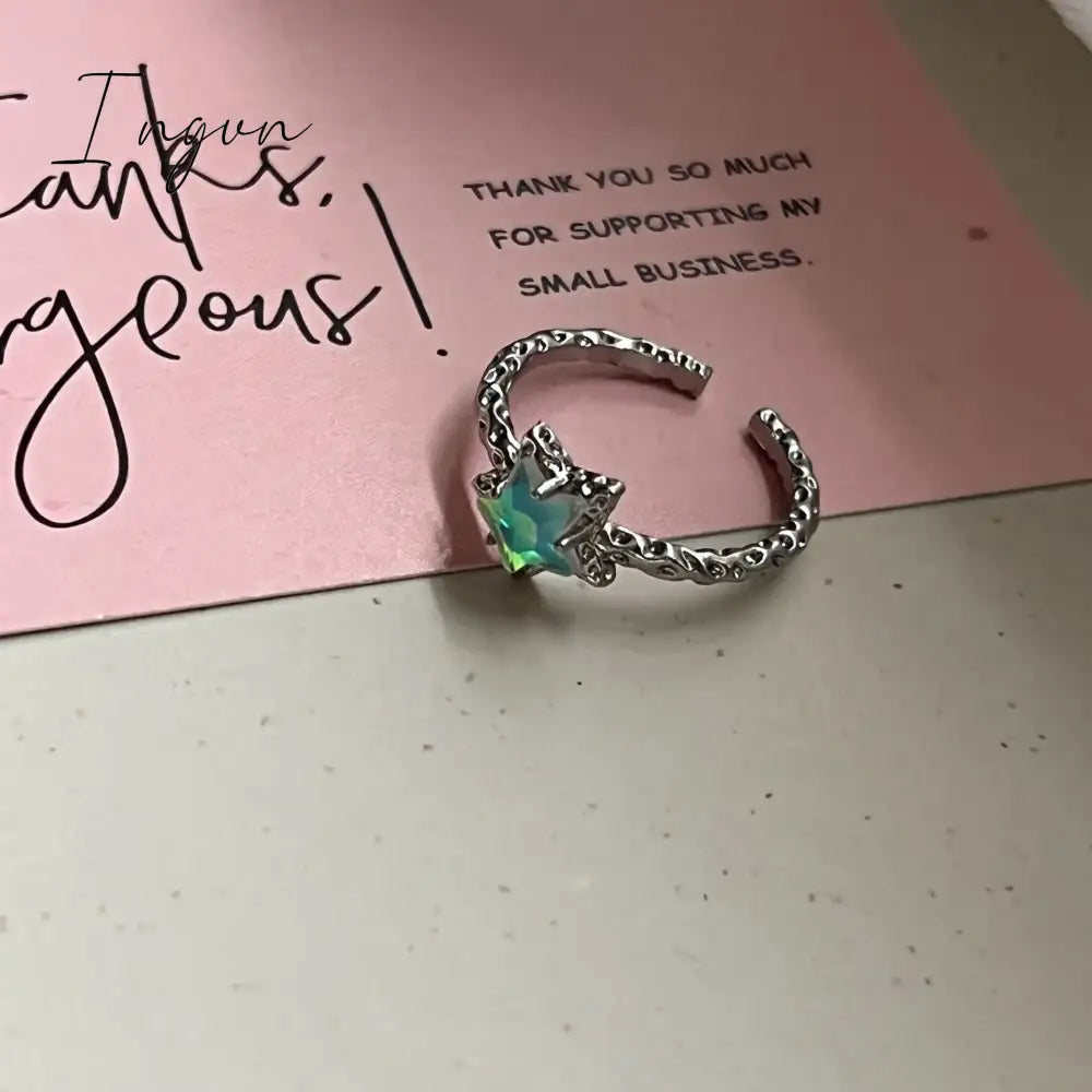 Y2K Kpop Lucky Star Ring Adjustable Irregular Geometric Punk Retro Women Crystal Ring Set Fashion Girls Aesthetic Jewelry