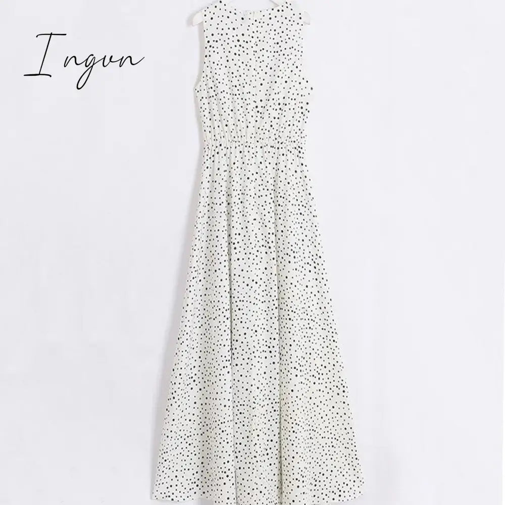 Ingvn -  V Neck Dot Printed Floor Length Dress(3 Colors)