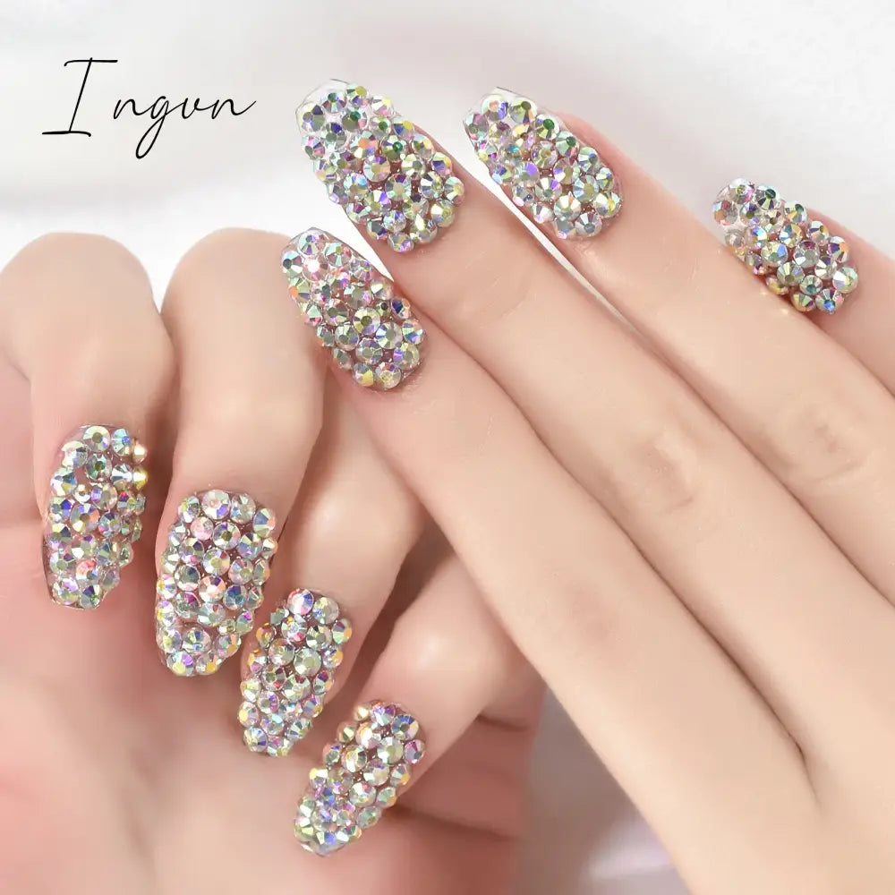 Extra Long Stiletto Press on False Nails Full Cover 3D Rhinestone Fake Nails Manicure Nail Art Tips Set for Wedding Party