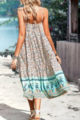Ingvn - Floral Print Bohemian Style Round Neck Sleeveless Dress