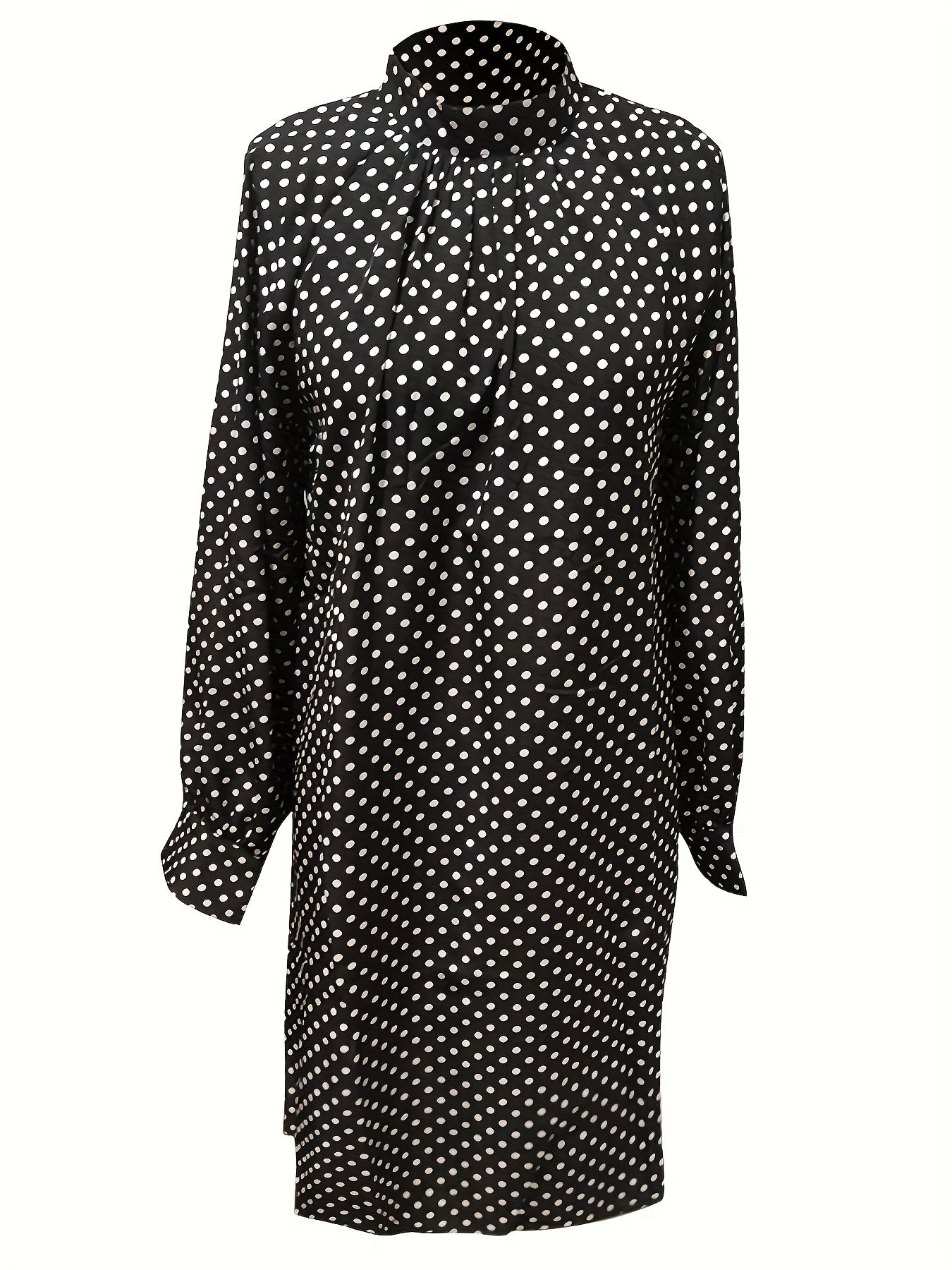 Chic Polka Dot Print Mock Neck Long Sleeve Mini Dress - Fashionable & Flattering Womens Clothing for Everyday Chic Style