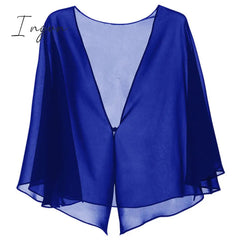 Ingvn - Womens Fashion Women Black Chiffon Bolero Prom Party V-neck with Button Shrug Elegant Simple Soft Casual Cape for Lady Evening Dress Red White