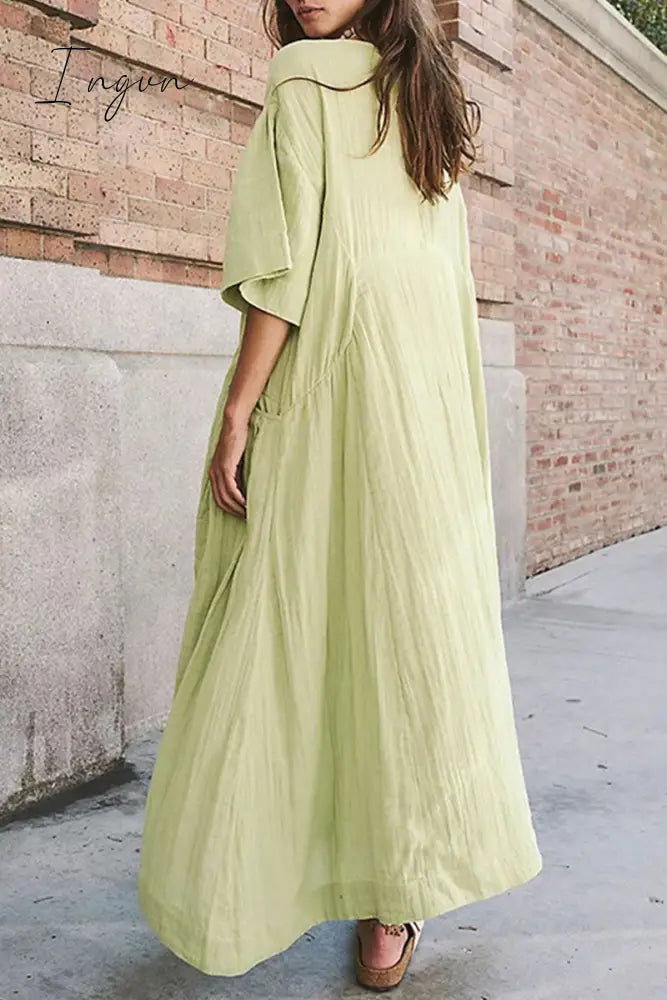 Ingvn - Casual Simplicity Solid Pocket O Neck A Line Dresses