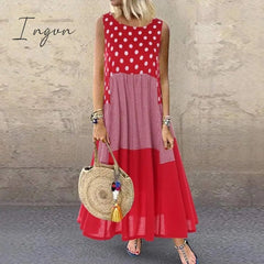 Ingvn - Women's Bohemian Ruffle Sundress Summer Sleeveless Floral Printed Maxi Long Dress Casual Loose Party Tanks Vestido