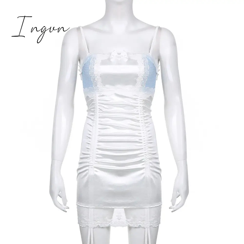 Ingvn - Gifts for women fashion outfits Sexy Lace Hot Nightdress High Waist Lace Mesh Drawstring Mini Tank Summer Dress Dresses Women Korean Kawaii
