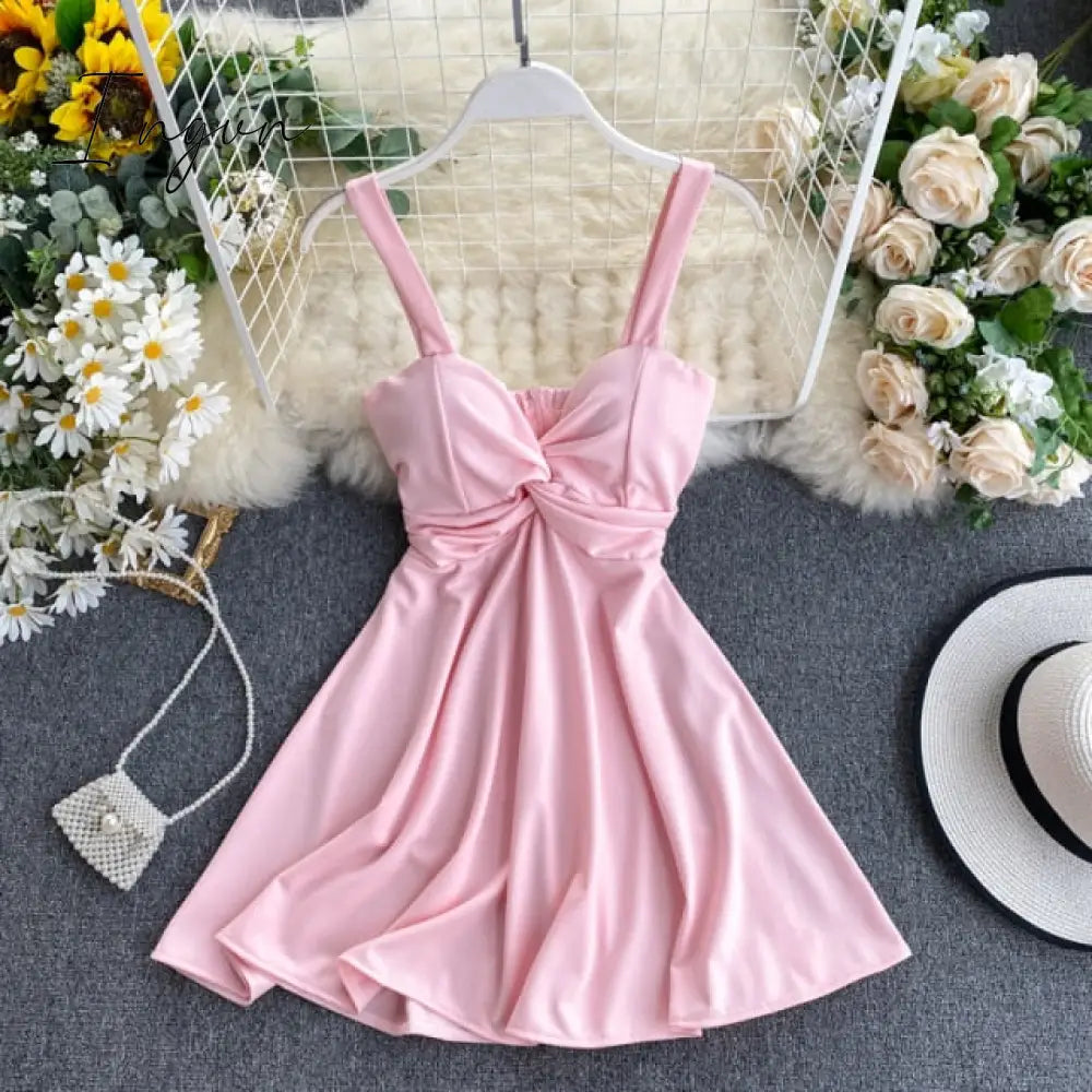 Ingvn - Women A-line Sexy Dress V-Neck Spaghetti Strap Backless Mini Dresses Soild Color Vestidos Slim Trend High Waist For Party