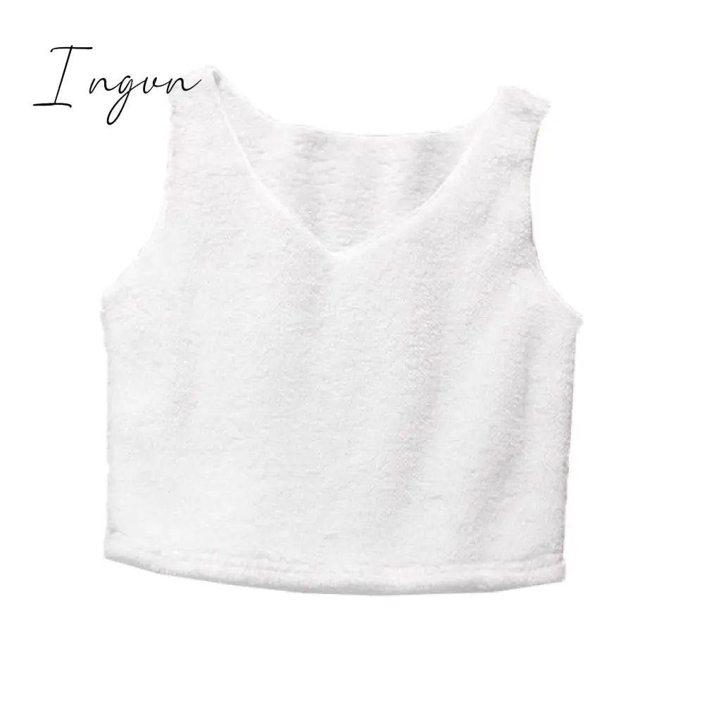 Ingvn - Three Piece Sexy Fluffy Outfits Plush Velvet Hooded Cardigan Coat+Shorts+Crop Top Women Tracksuit Sets Casual Sports Sweatshirt