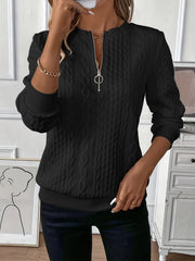 Quarter Zip Pullover Sweatshirt, Casual Long Sleeve Textured Sweatshirt For Fall & Winter, Women's Clothing