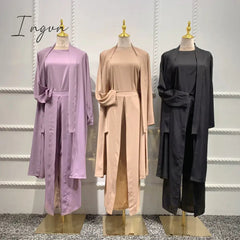 Ingvn - Spring Outfits Trends Women Solid Color Vest Wide Leg Pants Cardigan Coats 3-Piece Sets Fashion Design Arab Islamic Dubai Female Elegant Suit