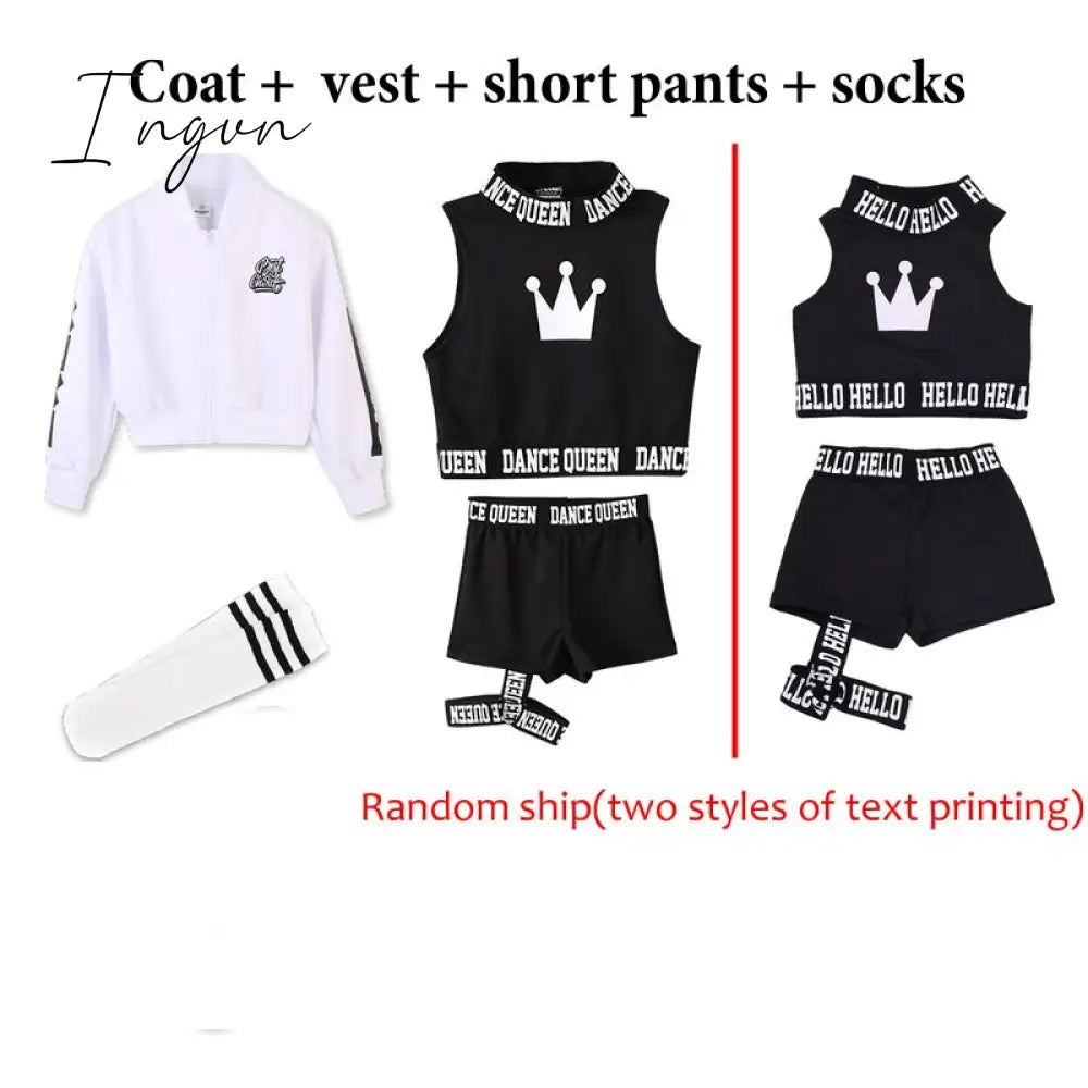 Ingvn - Children Hip Hop Dance Costumes Kids Street Dance Clothing White Jacket Black Vest Shorts Girls Dancewear Stage Outfit