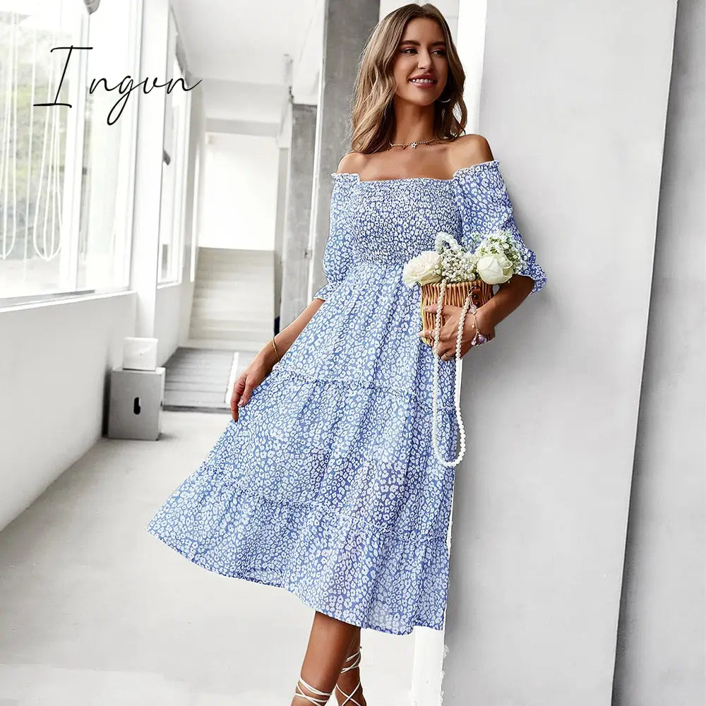 Ingvn - New Ladies Vintage Elegant Boho Chiffon Dress Women Casual Bohemian Party Beach Summer Dress Women Sundress Female Robe Vestidos