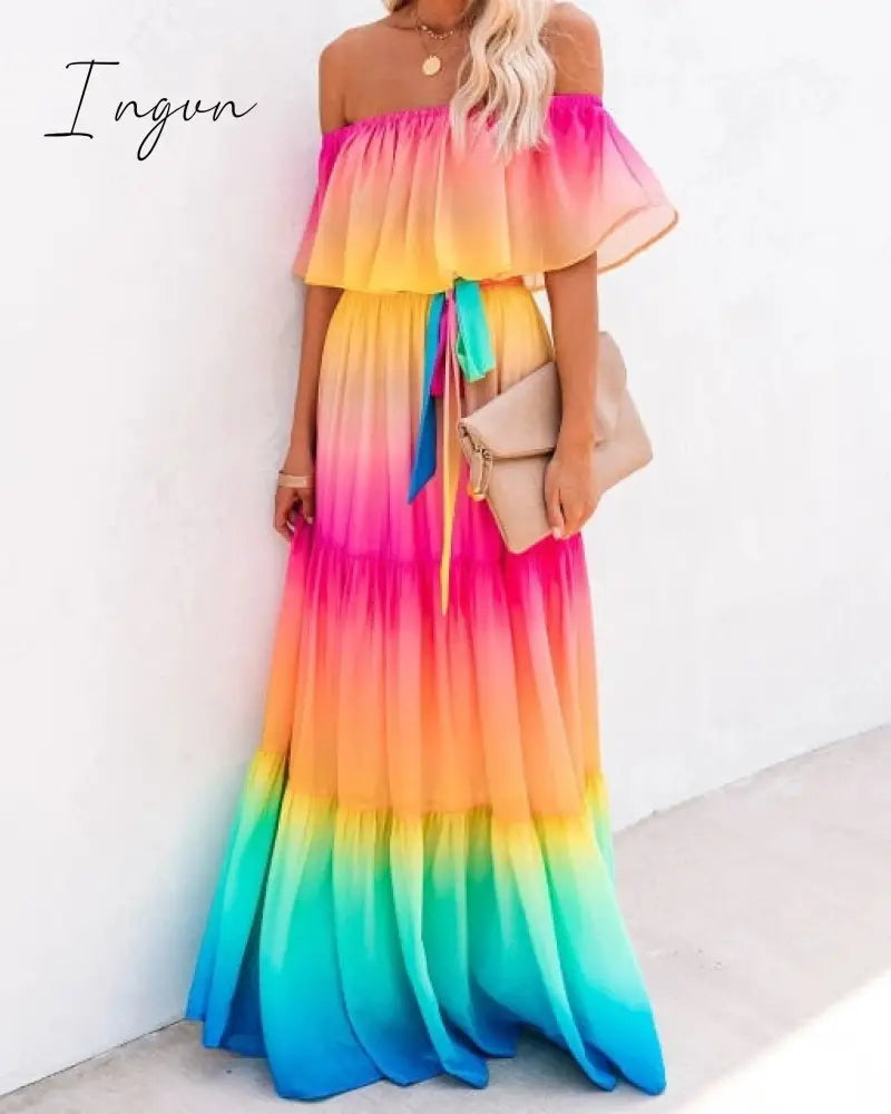Ingvn - Summer Women's Dress White Floral Dress Off The Shoulder Long Dress Female Streetwear Casual Elegant Party Dresses Ladies