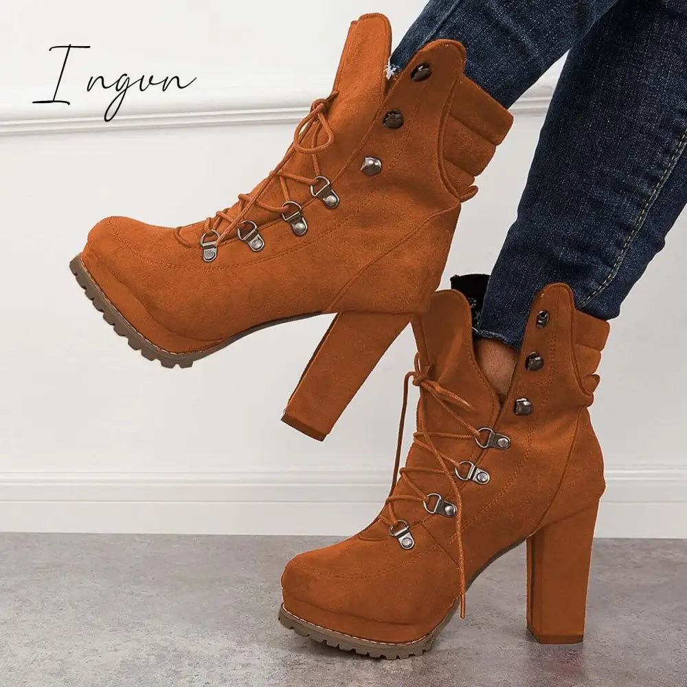 Ingvn - Non Slip Chunky Platform High Heel Boots