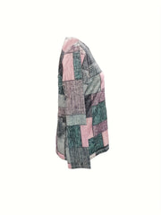 Flattering Plaid Print T-Shirt - Fashionable Crew Neck, Loose & Flowy Long Sleeves - Perfect for Spring & Summer - Womens Casual Wardrobe Staple