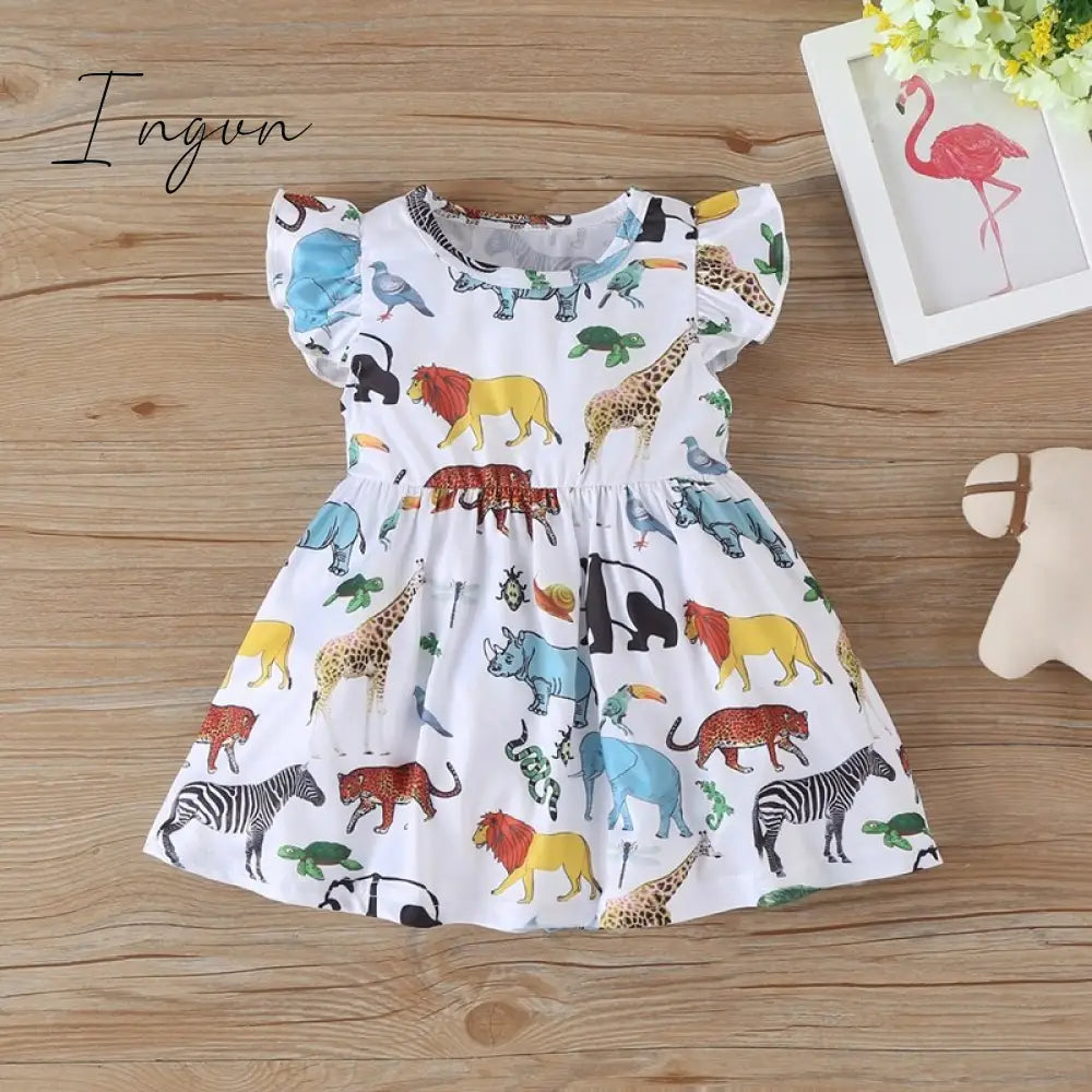 Ingvn - New Summer Baby Girls Tutu Dress Children Party Little Girl Kids Clothes Flying Sleeve Princess Rainbow Patchwork Outfits Dress