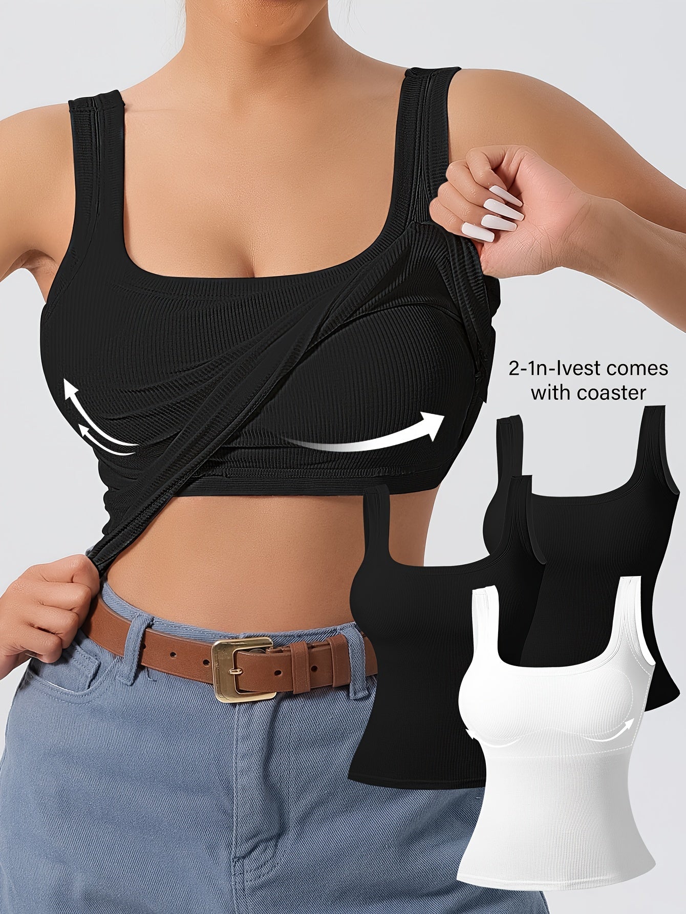 Solid Color Slim Tank Top 3 Packs, Casual Square Neck Sleeveless Versatile Top, Women's Clothing