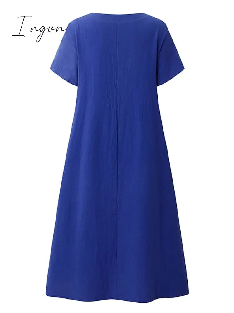 Ingvn - Women's Casual Dress Shift Dress Midi Dress Black Yellow Light Green Short Sleeve Pure Color Pocket Summer Spring V Neck Basic Vacation Summer Dress Spring Dress Loose Fit 2023 S M L XL XXL 3XL 4XL