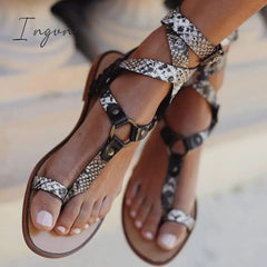 Ingvn - Ankle Strap Flat Heel Strappy Comfortable Sandals